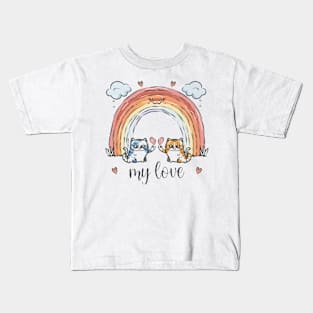 My Rainbow Cat is My Valentine Kids T-Shirt